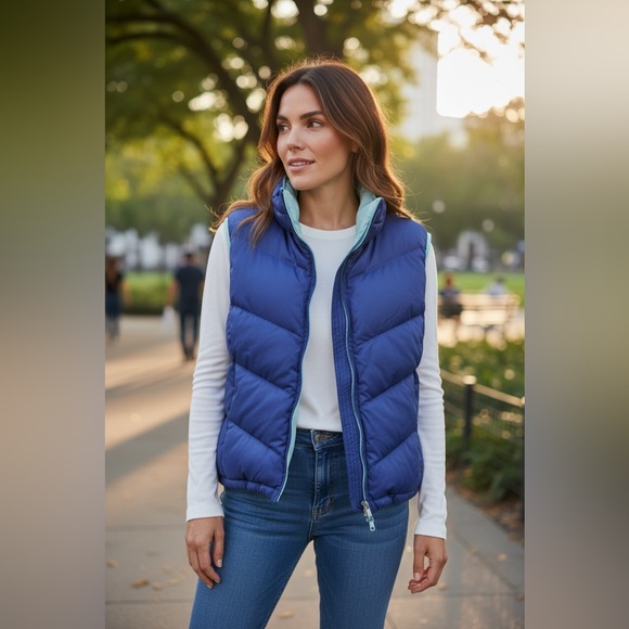 L.L. Bean Women’s Blue Reversible Puffer Vest Jacket Size Small - Picture 6 of 6